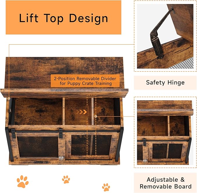 GAOMON Sliding Doors Dog Crate Furnitureï¼_ndoor Wooden Dog Crate Furniture with End Table and Flip-top Plateï¼_etachable Divider for Dog Kennel,Dog House, Rustic Brown