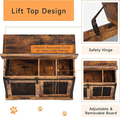 GAOMON Sliding Doors Dog Crate Furnitureï¼_ndoor Wooden Dog Crate Furniture with End Table and Flip-top Plateï¼_etachable Divider for Dog Kennel,Dog House, Rustic Brown