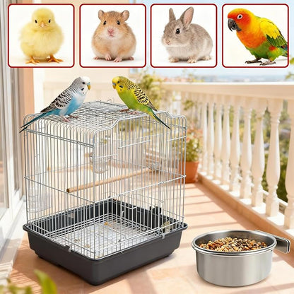TBWHL Parrot Feeding Cups Hanging Pet Animal Stainless Steel Birdcage Bowls Bird Bowls for Cage Parakeet Birds Cage Accessories Suitable Small and Medium Bird S (2pcs)