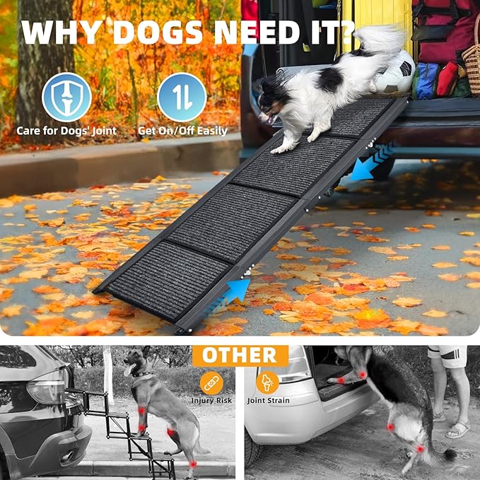 Dog Ramp for Car, 63"x17" Dog Ramps for Large Dogs with Anti-Slip Rug Surface, Folding Dog Ramp Up to 250LBS, Outdoor Dog Ramp for Trucks & SUV