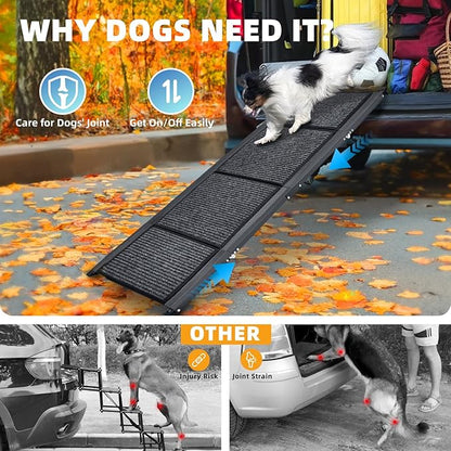 Dog Ramp for Car, 63"x17" Dog Ramps for Large Dogs with Anti-Slip Rug Surface, Folding Dog Ramp Up to 250LBS, Outdoor Dog Ramp for Trucks & SUV