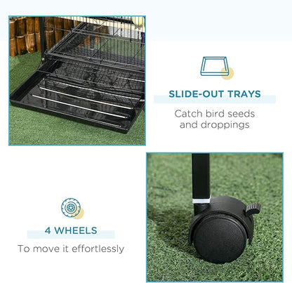 PawHut Large Bird Cage with 1.7 ft. Width for Wingspan, Bird Aviary Indoor with Multi - Door Design, Fit for a Canary, Finch, Conure, 55", Black