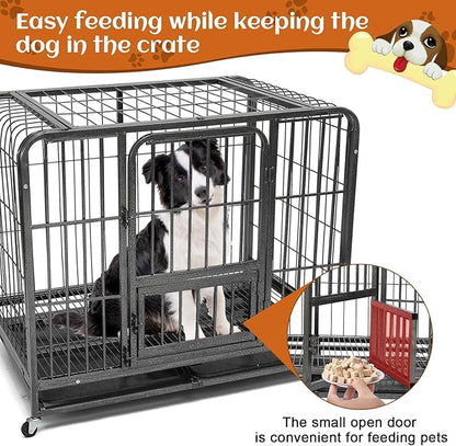 31inch Indestructible Metal Dog Crates for Small/Medium Dogs, Heavy Duty Escape Proof Dog Kennel Indoor with Lockable Wheels, High Anxiety Double Door with Removable Tray 31" L x 21.3" W x 28.7" H
