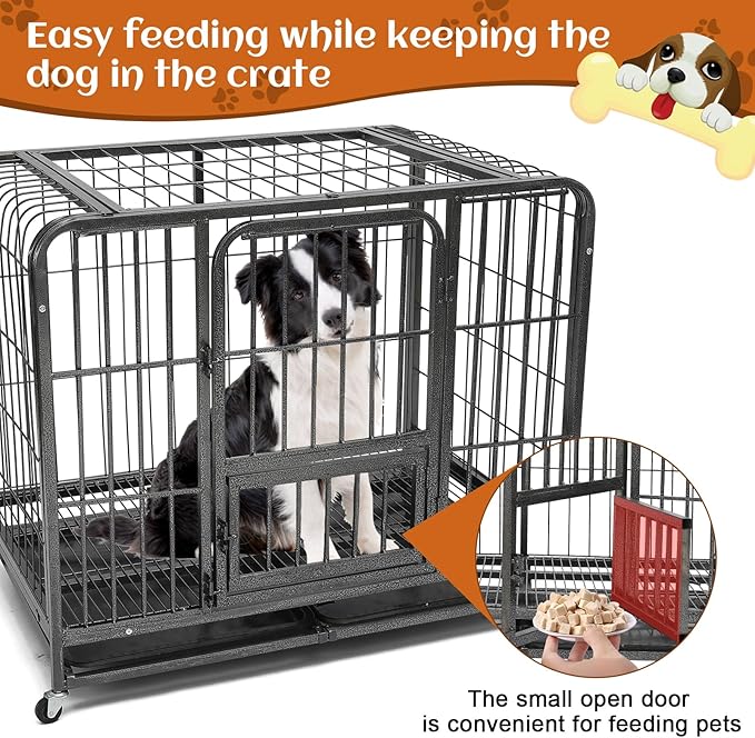 49.2Inch Indestructible Metal Dog Crates for Large Dogs, Heavy Duty Escape Proof Dog Kennel Indoor Extra Large Dog Crate with Lockable Wheels, XXL Dog Crate 49.2" L x 37" W x 43.3" H