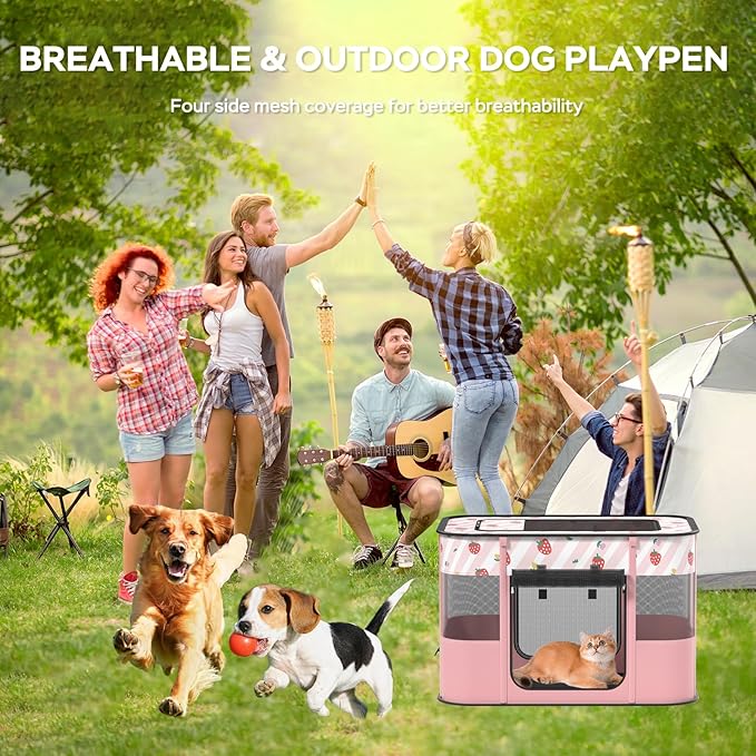 Portable Foldable Pet Playpen Collapsible Crates Kennel Playpen for Dog cat and Rabbit &Travel playpen Outdoor or Indoor (M, Pink)