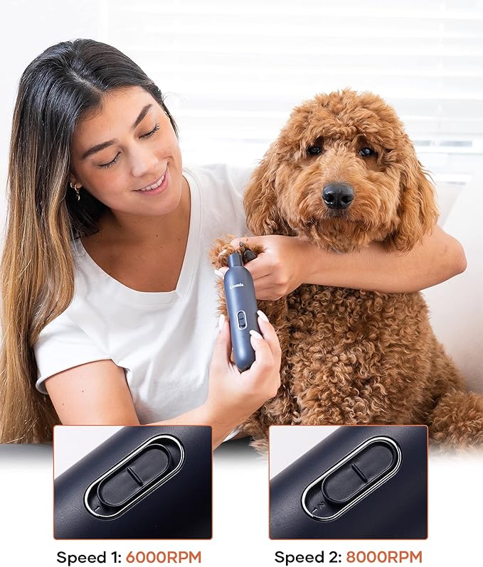 Loomla Dog Nail Grinder Upgraded - Professional 2 Speed Dog Nail Trimmers with Low Noise, USB Rechargeable Pet Nail Grinder, Paws Grooming and Smoothing for Dogs, Cats and Small Animals, Dark Blue