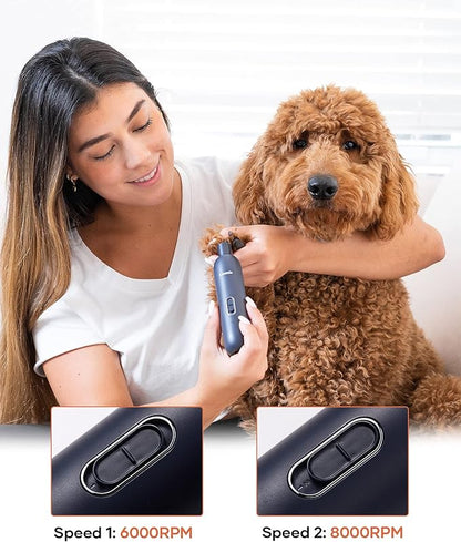 Loomla Dog Nail Grinder Upgraded - Professional 2 Speed Dog Nail Trimmers with Low Noise, USB Rechargeable Pet Nail Grinder, Paws Grooming and Smoothing for Dogs, Cats and Small Animals, Dark Blue