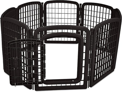 Amazon Basics 8-Panel Octagonal Plastic Pet Pen Fence Enclosure With Gate, 59 x 58 x 28 Inches, Black
