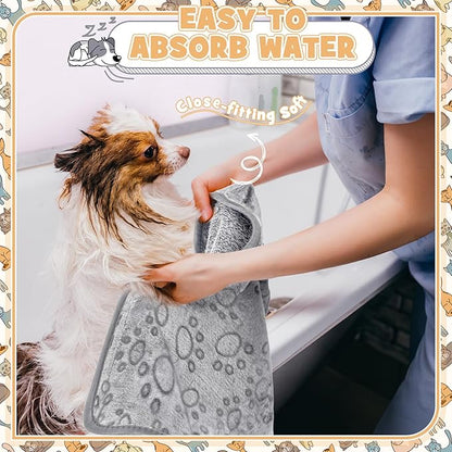 Tegeme 12 Pieces Pet Blanket Soft Fleece Dog Fluffy Doggie Warm Felt Throw Spring Cute Paw Print Puppy Kitten Sleep Mat Bed Covers for Cat(30 x 20 Inch,Gray)