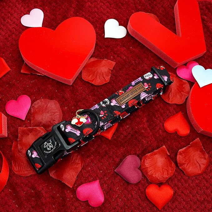 Elegant little tail Valentine's Day Dog Collar-Cute Heart Dog Collar for Medium Dogs, Female or Male Adjustable Cotton Pet Collar with Quick Release Buckle for Small Medium Large Dogs