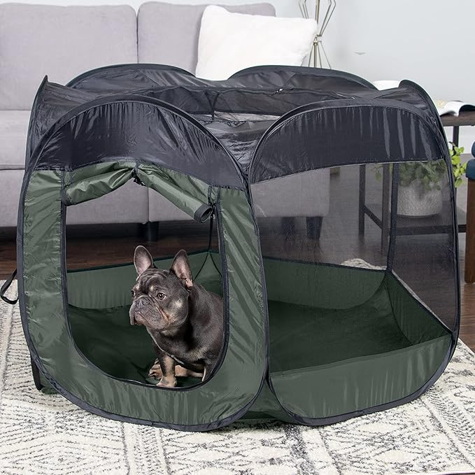 Furhaven Portable Dog Playpen Cat Tent, Pet playground/kennel foldable indoor outdoor zippered puppy crate - Hunter Green, Large