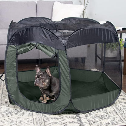 Furhaven Portable Dog Playpen Cat Tent, Pet playground/kennel foldable indoor outdoor zippered puppy crate - Hunter Green, Large