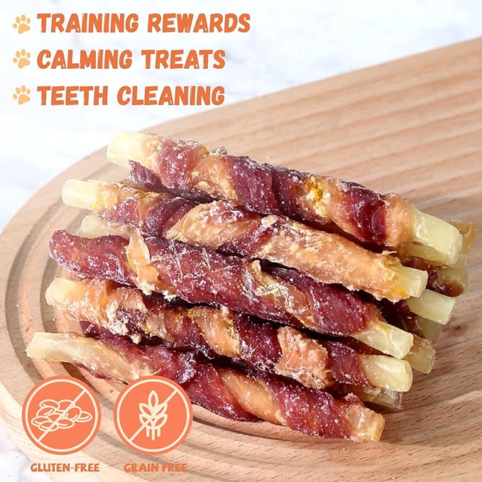 Chicken Duck Wrapped Cod Sticks for Dogs, Grain-Free Rawhide-Free Natural Dog Treats Training Rewards Snacks Dog Soft Chews Treats 15-17 Counts