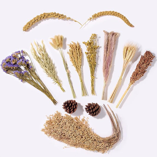 BUCATSTATE Natural Hamster Bedding - Flowers & Herbs & Sprays for Cage Habitat Decor - Treat Cereal Grain for Dwarf Syrian Gerbils, Mice, Rat, Forage, Enrichment (58PCS)