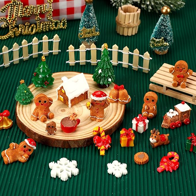 56 Pcs Mini Resin Gingerbread Men Tiny Christmas Gingerbread Man Figurines Decorations Xmas Tree for Christmas Village Snow Globe Garden Fairy Accessories Party Favors