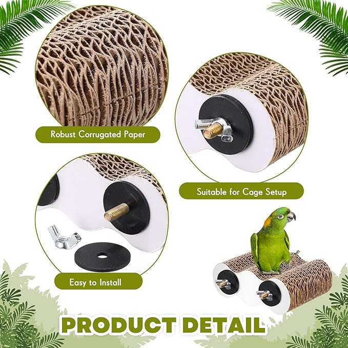 2-Piece Bird Platforms for Macaws, Small Parakeets, Conures, Budgies; Brown Corrugated Paper; Bird Perch, Chew Toy, & Playground