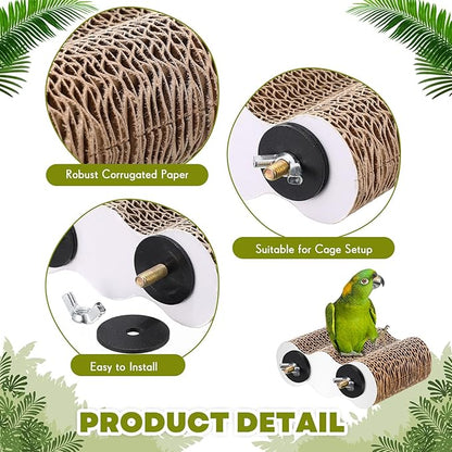 2-Piece Bird Platforms for Macaws, Small Parakeets, Conures, Budgies; Brown Corrugated Paper; Bird Perch, Chew Toy, & Playground