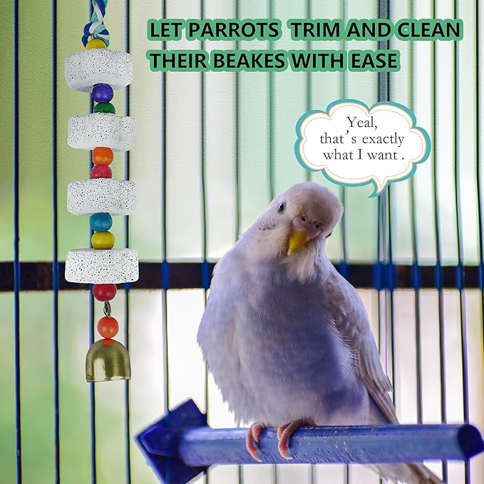 Parrot Chewing Toy with Bell - Bird & Parakeet Beak Grinding Stone - 3 Pack