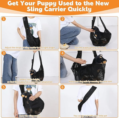 MABOZOO Mesh Pet Sling Carrier for Small Dogs, Breathable Dog Carrier Sling Cat Sling, Front Facing Puppy Pouch Travel Safe Sling Bag for Small & Medium Dogs, Cats, Pets