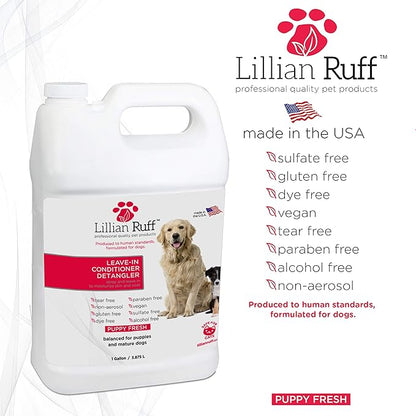 Lillian Ruff Leave-In Dog Conditioner & Detangler Spray - pH Balanced After-Bath No Rinse Hydrating Dog Conditioning Spray - Silky Shine Spray For Dry Skin Itch Relief, Detangling & Dematting (Gallon)