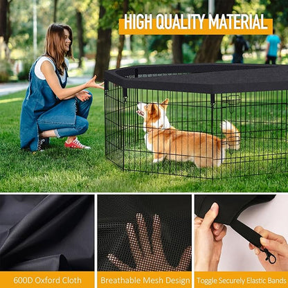 Dog Pen Pet Playpen Dog Fence Cover Indoor Foldable Metal Wire Exercise Puppy Play Yard Pet Enclosure Cover Outdoor (Only Top Cover, Playpen Not Included)