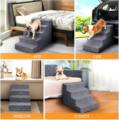 Niubya Dog Stairs for Small Dog, Dog Steps for High Beds and Couch,23”H Non-Slip Bottom Pet Stairs for Small Dogs and Cats,High-Density Foam Pet Steps Grey, 5 Steps