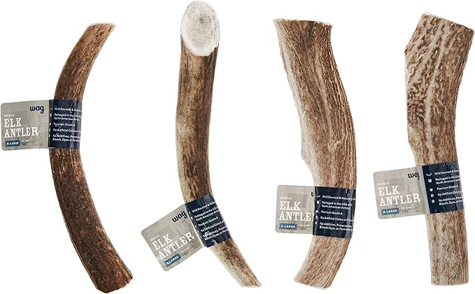 Amazon Brand - Wag Elk Antler - Whole - X-Large 9.5-10.5 inches (Best for Dogs Over 45 lbs) (Pack of 2)