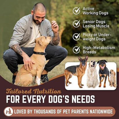 Dog Weight Gainer  High Calorie Dog Food Supplement & Protein Powder for Rapid Weight Gain, Mass, and Recovery  Appetite Stimulant  60 Servings