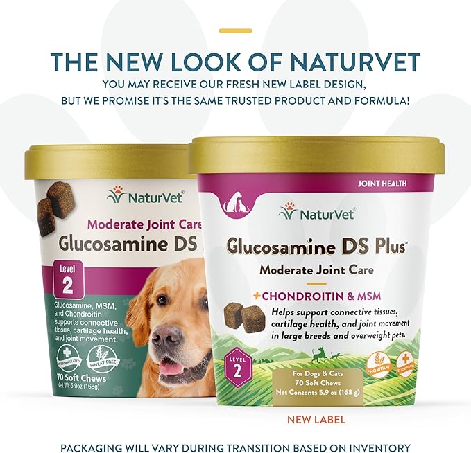 NaturVet  Glucosamine DS Plus - Level 2 Moderate Care  Supports Healthy Hip & Joint Function  Enhanced with Glucosamine, MSM & Chondroitin  for Dogs & Cats70 Soft Chews
