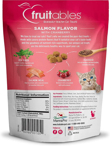 Fruitables Cat Treats Crunchy Salmon & Cranberry Cat Treats Healthy Low Calorie, High Protein Wheat, Corn & Soy Free 30 Ounces