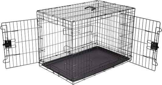 Amazon Basics Durable, Foldable Metal Wire Dog Crate with Tray, Double Door, 36 x 23 x 25 in, Black