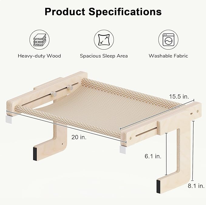 FUKUMARU Cat Window Perch, Transformable Cat Hammock for Windowsill and Floor, Cats Window Bed for Large Cats and Kittens, Reinforced Wood and Metal Frame, Easy to Adjust & Assemble Pet Pech Beds