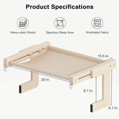 FUKUMARU Cat Window Perch, Transformable Cat Hammock for Windowsill and Floor, Cats Window Bed for Large Cats and Kittens, Reinforced Wood and Metal Frame, Easy to Adjust & Assemble Pet Pech Beds