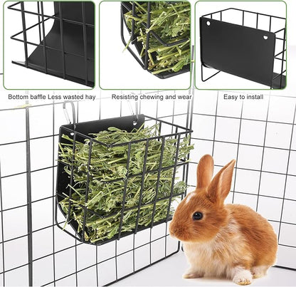 2PCS Rabbit Hay Feeder with Heavy-Duty Metal Frame Rabbit Hay Holder, Bunny Hay Feeder Guinea Pig Hay Holder,for Rabbits Guinea Pigs Bunny Chinchillas and Small Animals (Black)