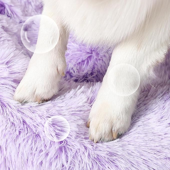 NOYAL Calming Donut Dog Bed for Small to Medium Dogs & Cats - Plush Faux Fur Anti-Anxiety Pet Bed with Machine Washable Cover & Non-Slip Base