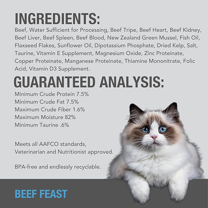 Feline Natural Wet Cat Food Pate, Beef Feast, 6 Oz Cans (Pack of 12), Grain Free, Made in New Zealand with Grass-Fed and Finished Beef, Single Source, Limited Ingredient