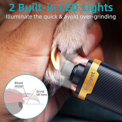 Upgraded Dog Nail Grinder Quiet - 3-Speed Professional Dog Nail Trimmers with 2 LED Lights for Large Medium Small Dogs/Cats, Electric Pet Nail Grinder for Dogs with Dust Cap