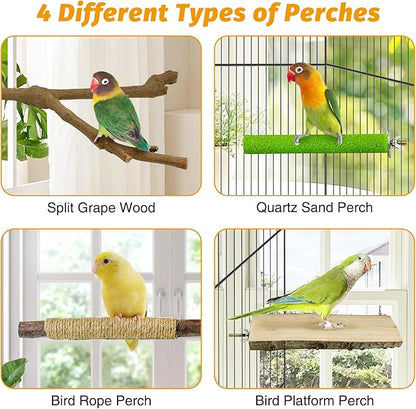 kathson 5pcs Natural Parrot Perch for Cage Wooden Bird Perches Grape Bird Stick Parakeet Climbing Standing Branches Toy Chewable Cage Accessories for Small Budgies Cockatiels Lovebirds Budgies