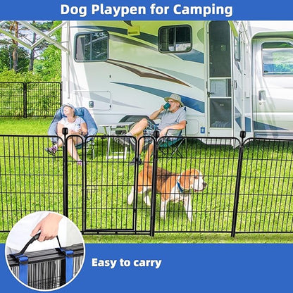 ADAVIN Tall Garden Fence 40 in(H)31 Ft(L) 14 Panels, Heavy Duty Iron Metal With Gate, Low Threshold for Dogs Rabbits, Outdoor Camping, Flower Bed Border, Temporary Black Yard