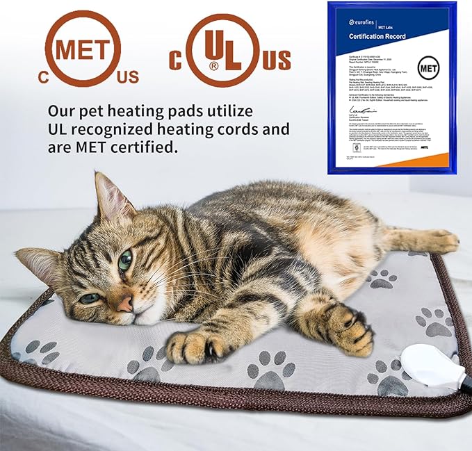 Pet Heating Pad 22x18 in Cat Heating Pads for Cats Waterproof Smart Thermostat Switch, Adjustable Heated Cat Bed, Adding Wire Rope Wires Cat Warming Pad-Paw Print