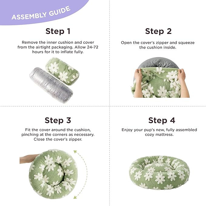 Lesure Donut Large Dog Bed - Round Cat Beds for Indoor Cats Anti-Anxiety Calming Pet Beds, Washable Cute Modern Beds with Teddy Sherpa Plush & Anti Slip Bottom Green