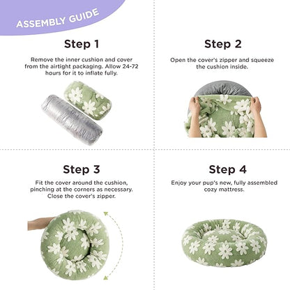 Lesure Donut Small Dog Bed - Round Cat Beds for Indoor Cats Calming Pet Beds, Cute Modern Beds with Jacquard Shaggy Plush & Anti Slip Bottom, 23 Inch, Green