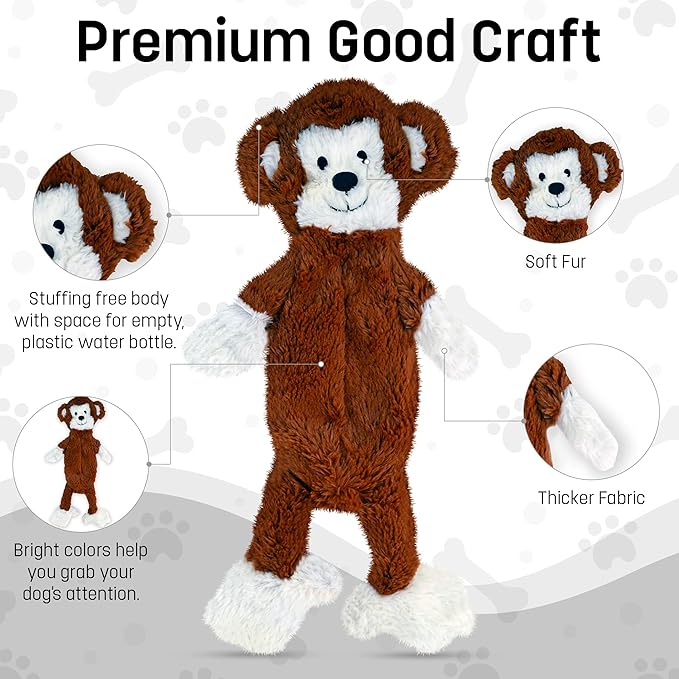 FGA MARKETPLACE Monkey Flat NO Stuffing NO Squeak Plush Dog Toy, Funny Style Will Entertain Your Dog for Hours, Recommended for Small and Medium Dog 21 INCH Long