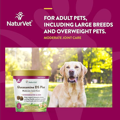 NaturVet  Glucosamine DS Plus - Level 2 Moderate Care  Supports Healthy Hip & Joint Function  Enhanced with Glucosamine, MSM & Chondroitin  for Dogs & Cats70 Soft Chews