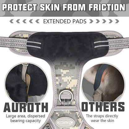 AUROTH Tactical Dog Harness for Small Medium Large Dogs No Pull Adjustable Pet Harness Reflective K9 Working Training Easy Control Pet Vest Military Service Dog Harnesses Large Grey Camo