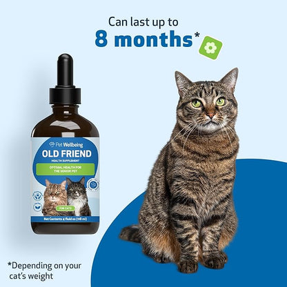 Pet Wellbeing Old Friend for Senior Cats - Supports Immune System Health, Joint Mobility, Healthy Energy Levels, Alfalfa, Reishi - Veterinarian-Formulated Herbal Supplement 4 oz (118 ml)