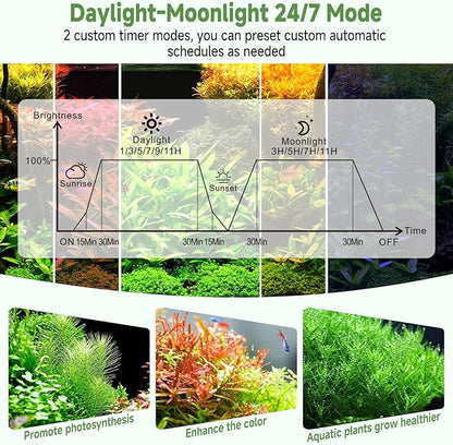 hygger LED Aquarium Light with Timer, 15W Full Spectrum Fish Tank Plant Growth Lamp, 24 H Remote Control, Adjustable Brightness & 10 Colors, Extendable Bracket, Power-Off Memory, Fits 12-18 Inch Tank