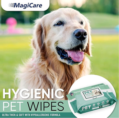 MAGICARE Dog Wipes for Paws, Butt, Ears & Eyes  100 Extra Wet & Thick Unscented Grooming Pet Wipes for Dogs & Cats  Deodorizing, Hypoallergenic  Made in USA