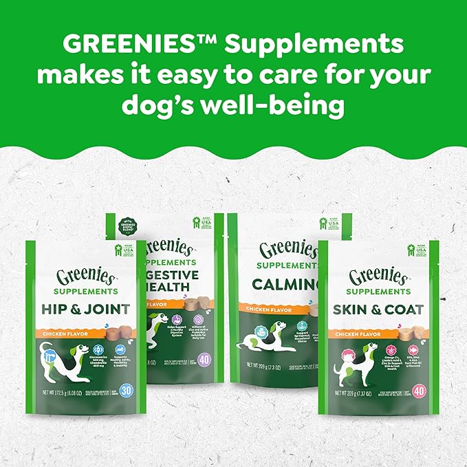Greenies Supplements Hip and Joint Supplements for Dogs, Chicken Flavor, 6.08 oz. 30-Count