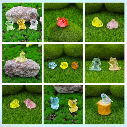 Tiny Resin Animals Figures to Hide 100 pcs Mini Resin Animals Glow in The Dark Variety Bulk Pack for Fish Tank Aquarium Fairy Garden Accessories Decorations